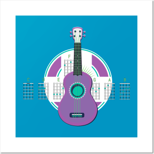 Dibujo de ukelele con notas musicales Posters and Art